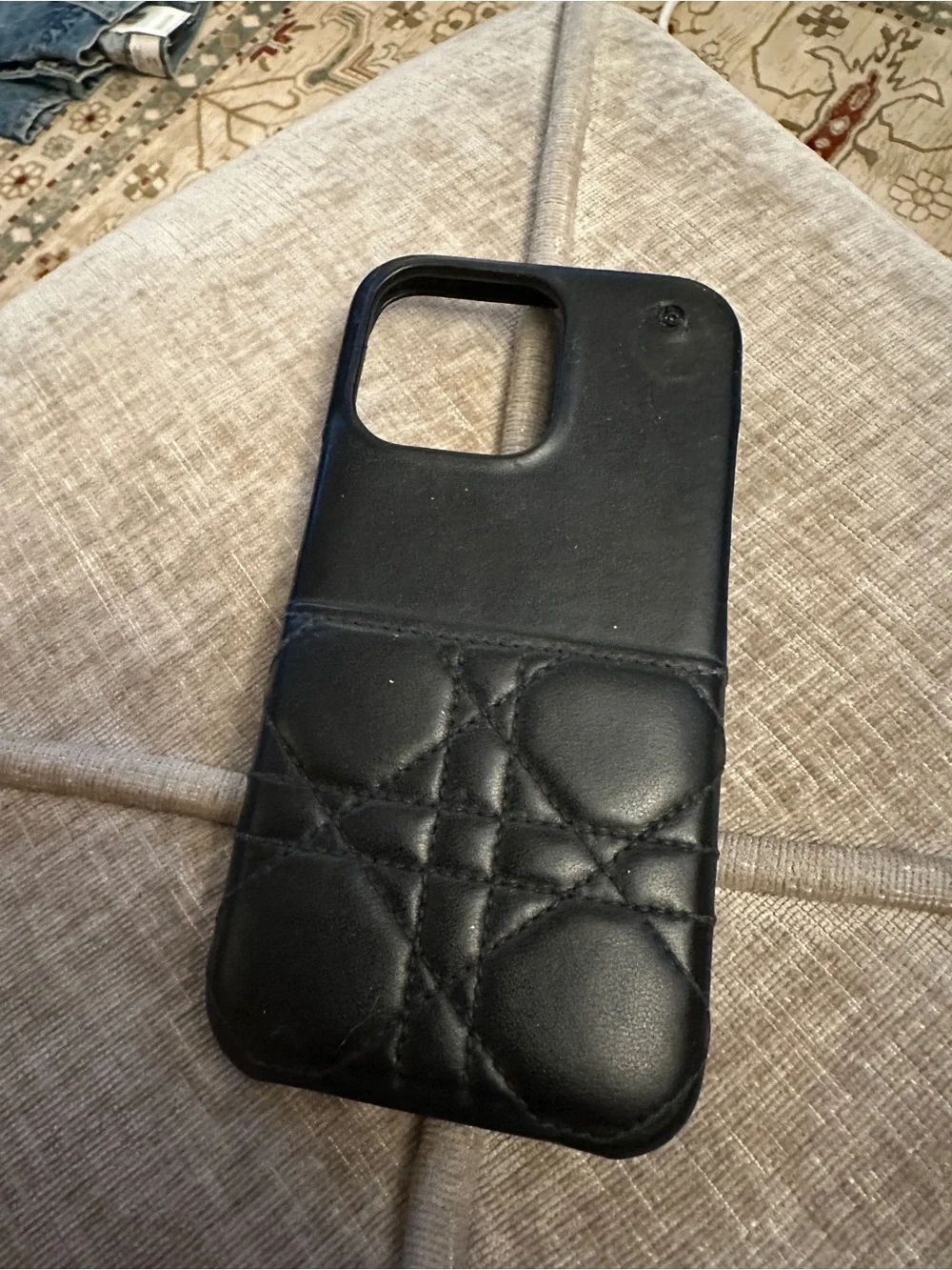 Dior IPhone 15 Black Quilted Leather Phone Case